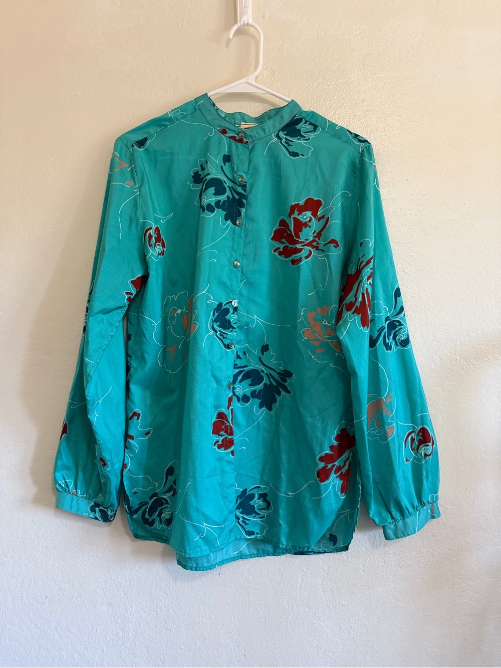 Loubella Turquoise Floral Print Button Front Blouse